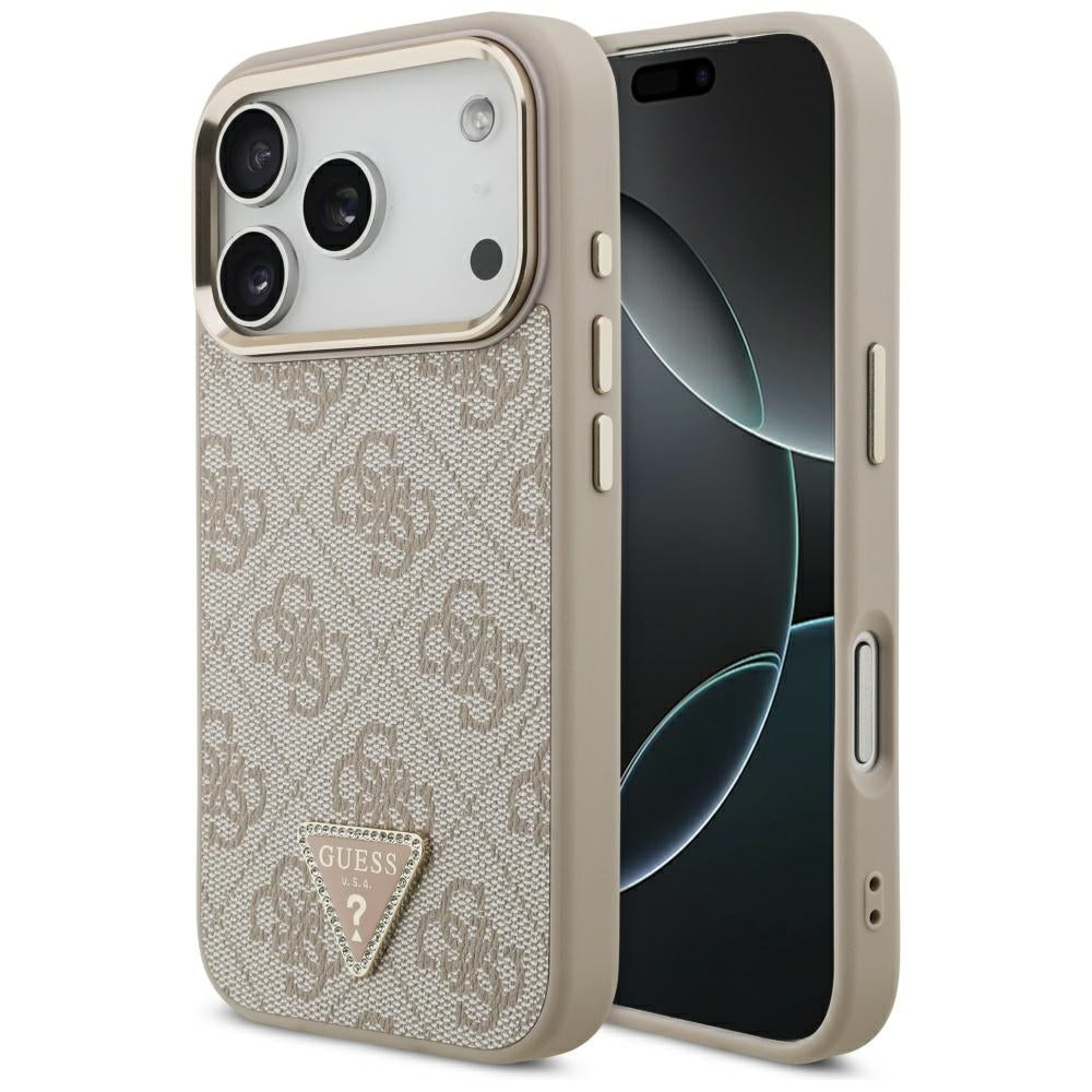 MagSafe hoesje voor Apple iPhone 17 Pro, Guess, 4G Triangle Logo, Goudroze