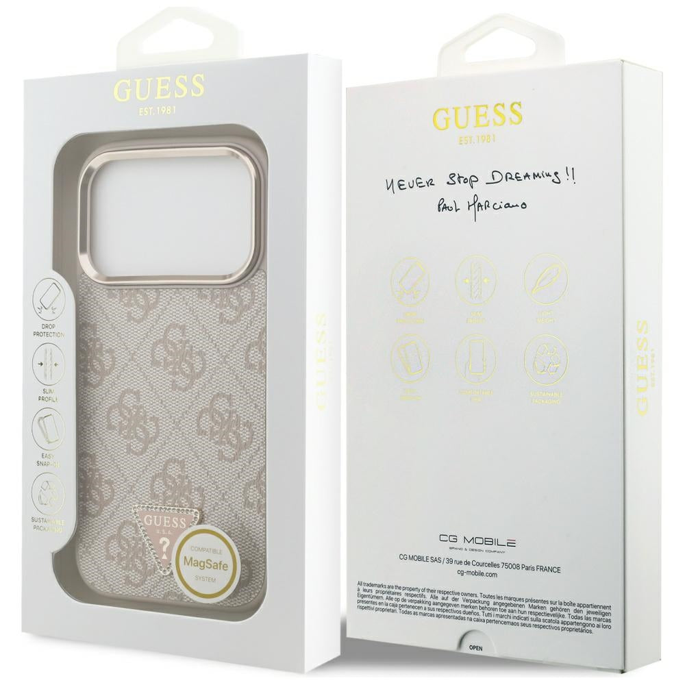 MagSafe hoesje voor Apple iPhone 17 Pro, Guess, 4G Triangle Logo, Goudroze