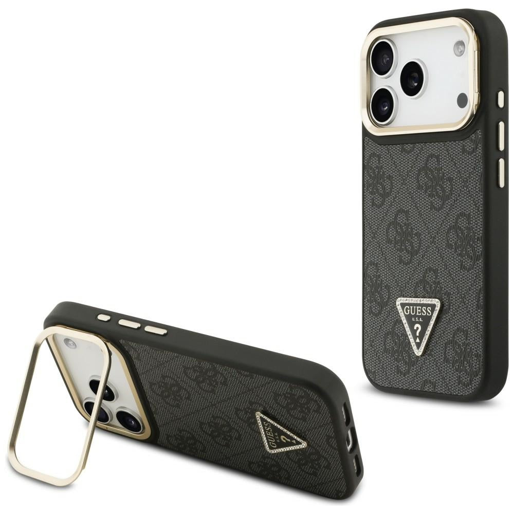 Coque MagSafe pour Apple iPhone 17 Pro, Guess, Logo Triangle 4G avec Support Caméra, Noir Doré