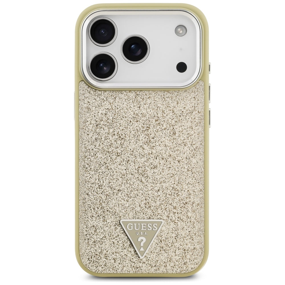 MagSafe Hülle für Apple iPhone 17 Pro, Guess, Glitter Triangle Logo, Gold