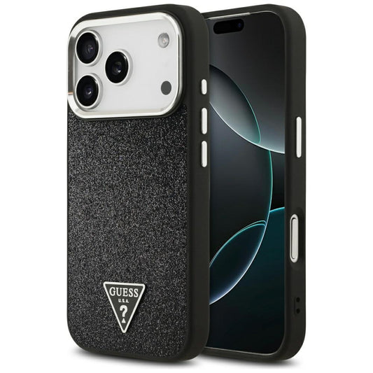 Coque MagSafe pour Apple iPhone 17 Pro, Guess, Logo Triangle Pailleté, Noire