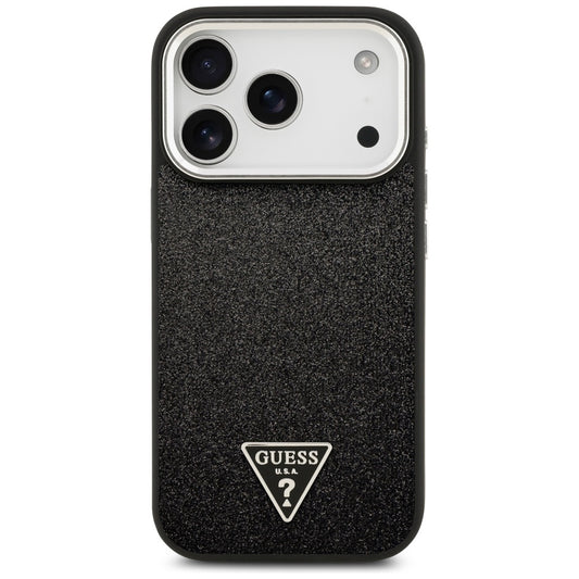 Coque MagSafe pour Apple iPhone 17 Pro, Guess, Logo Triangle Pailleté, Noire