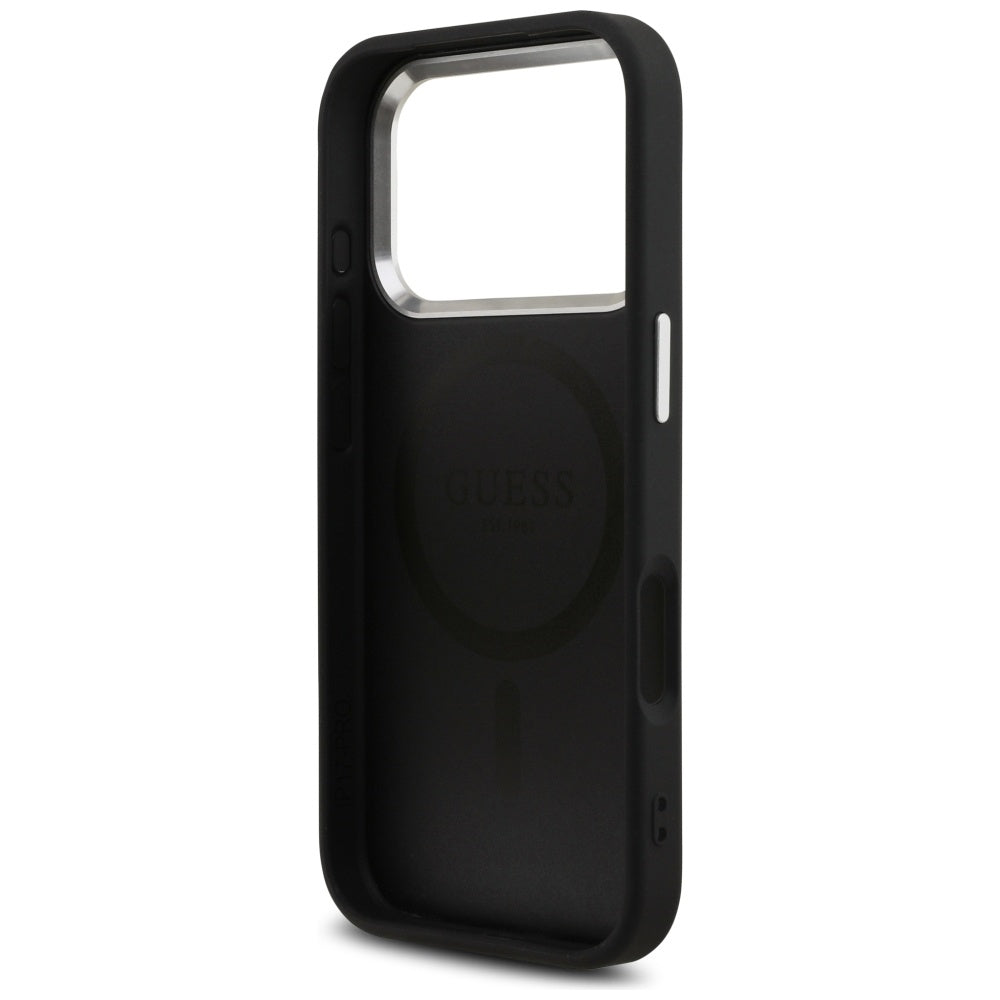 MagSafe hoesje voor Apple iPhone 17 Pro, Guess, Glitter Triangle Logo, Zwart