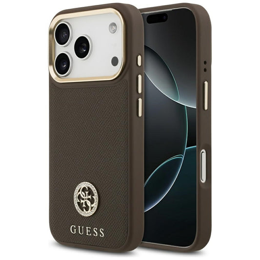 Housse MagSafe pour Apple iPhone 17 Pro, Guess, Logo Strass Grainé, Marron