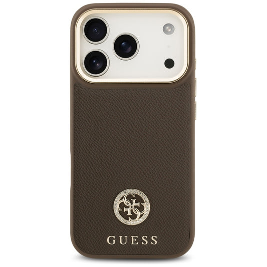 Housse MagSafe pour Apple iPhone 17 Pro, Guess, Logo Strass Grainé, Marron
