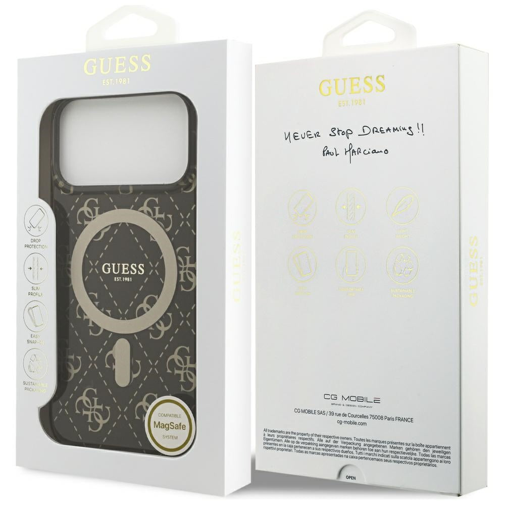Étui MagSafe pour Apple iPhone 17 Pro, Guess, IML 4G Background, Marron