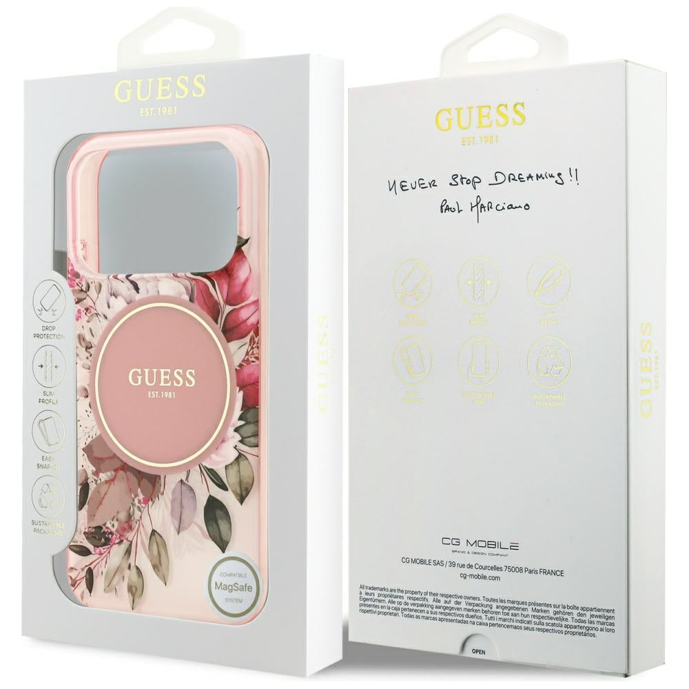 MagSafe Case for Apple iPhone 17 Pro, Guess, IML Flower and Tonal Circle, Pink