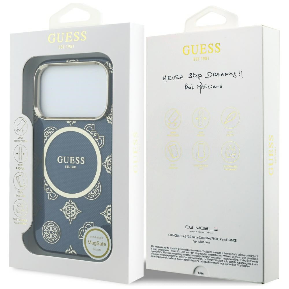 MagSafe hoesje voor Apple iPhone 17 Pro, Guess, IML Peony Dot, Blauw