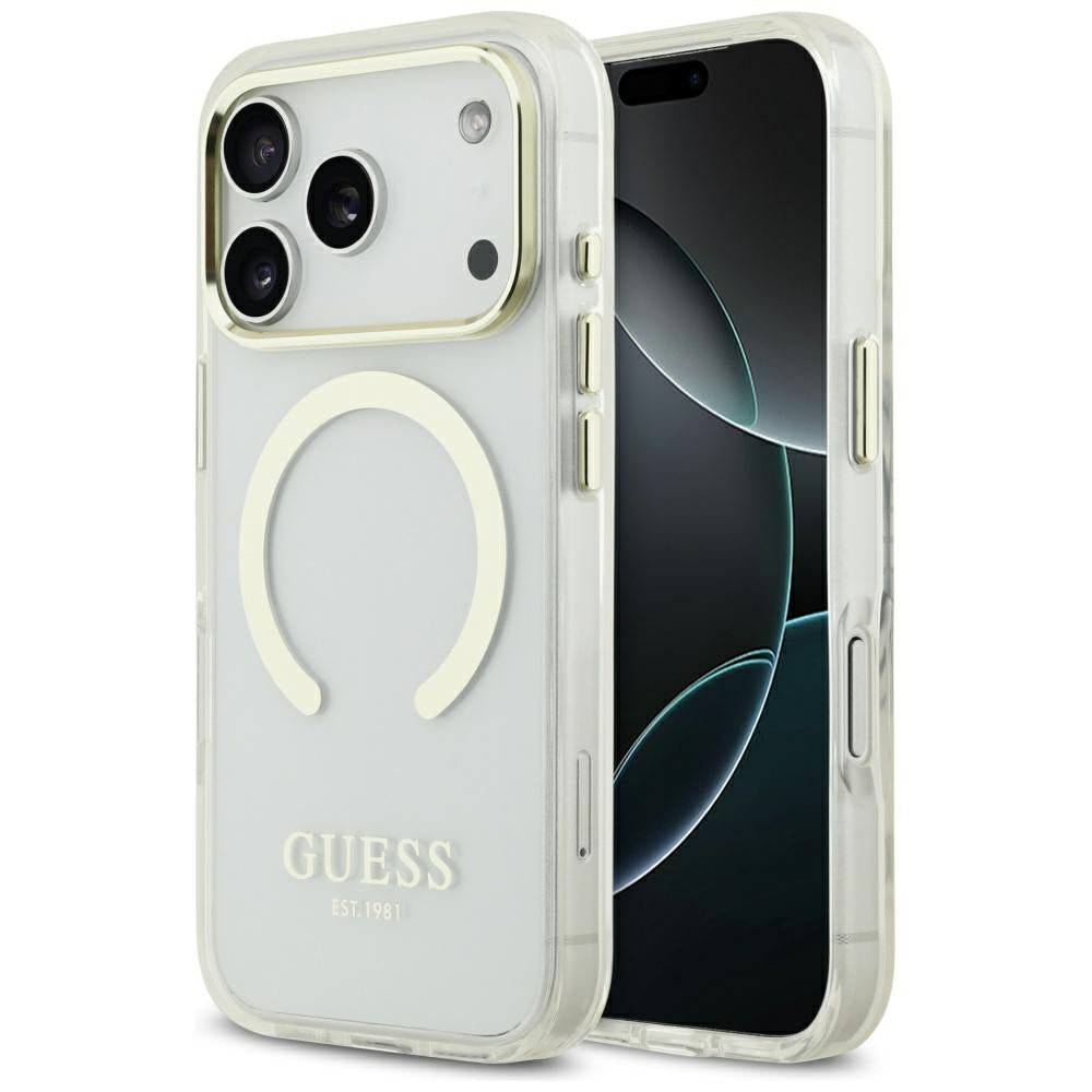 MagSafe Hülle für Apple iPhone 17 Pro, Guess, Metal Outline, Gold