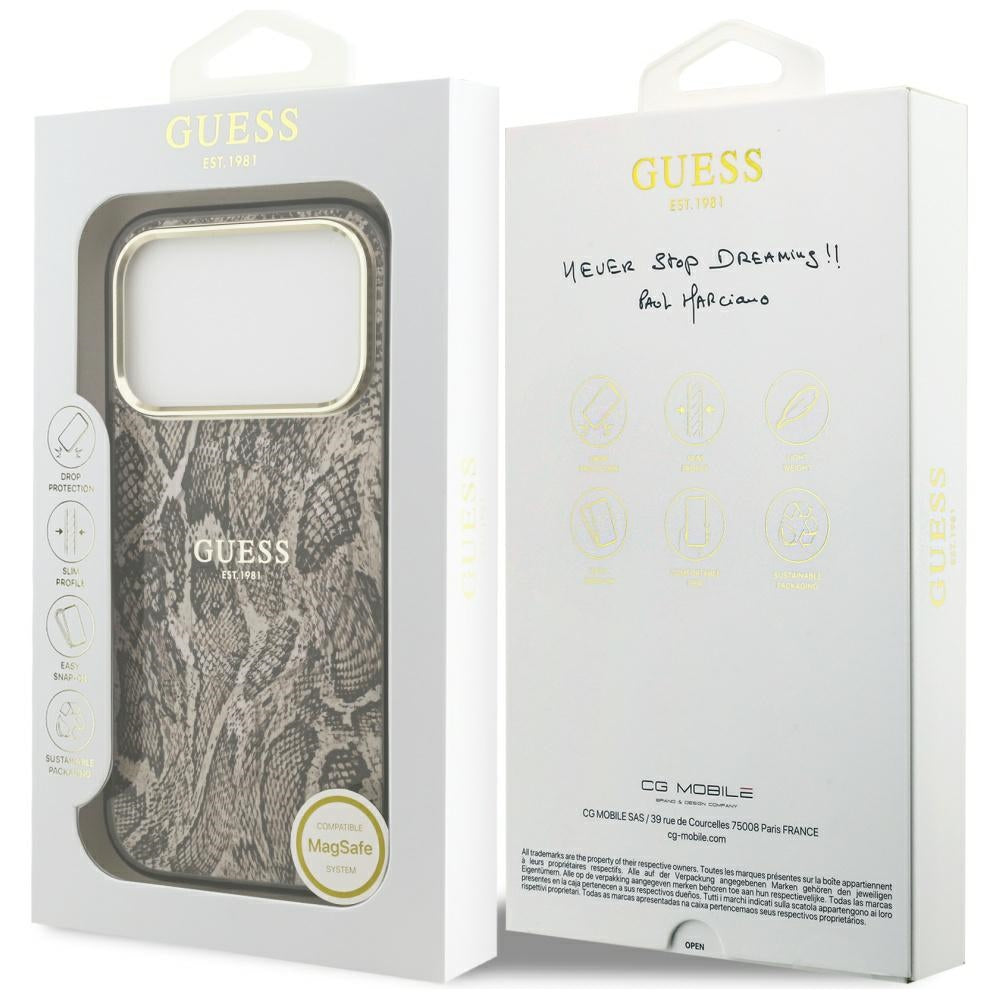 MagSafe hoes voor Apple iPhone 17 Pro, Guess, Python Patroon, Bruin
