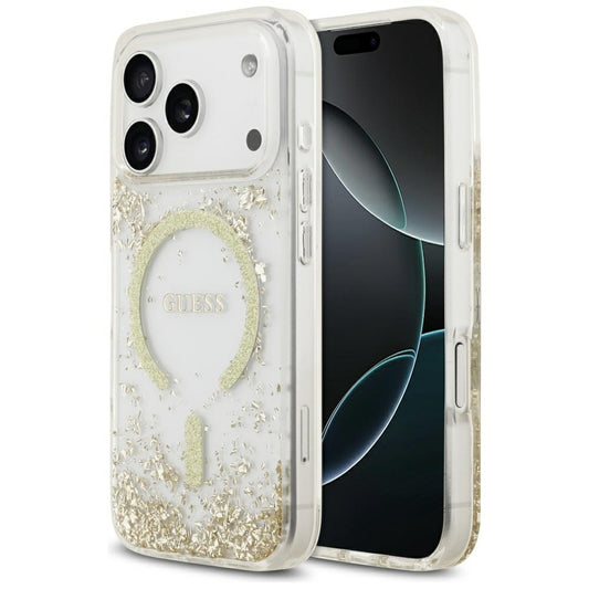 MagSafe hoesje voor Apple iPhone 17 Pro, Guess, Resin Bottom Glitter, Goudkleurig