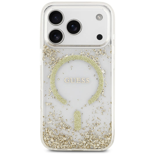 MagSafe hoesje voor Apple iPhone 17 Pro, Guess, Resin Bottom Glitter, Goudkleurig