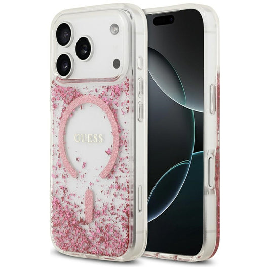 MagSafe hoesje voor Apple iPhone 17 Pro, Guess, Resin Bottom Glitter, Roze
