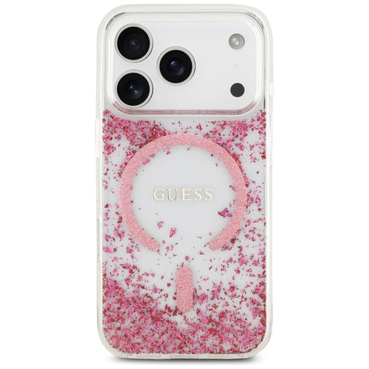 MagSafe hoesje voor Apple iPhone 17 Pro, Guess, Resin Bottom Glitter, Roze
