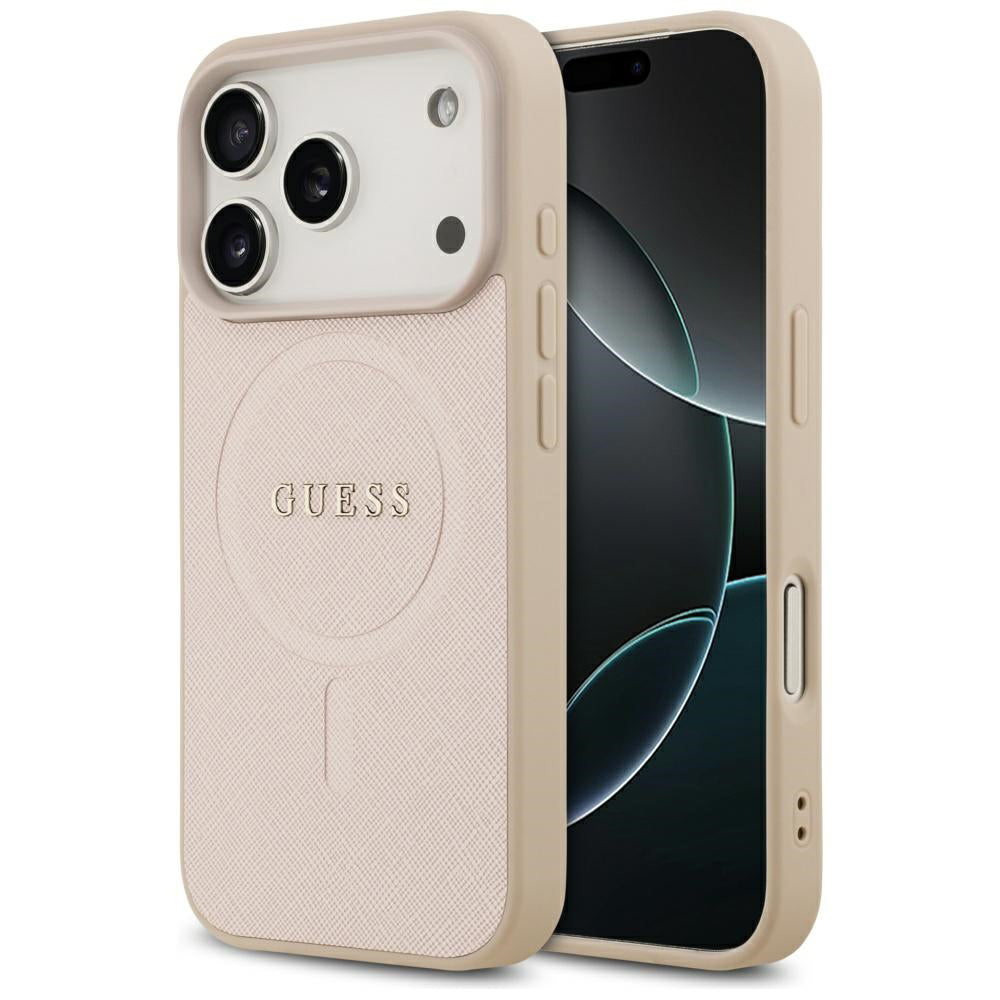 MagSafe hoesje voor Apple iPhone 17 Pro, Guess, Saffiano Classic Logo, Roze