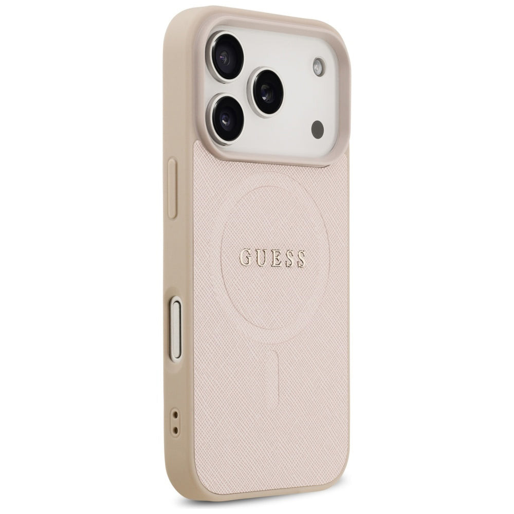 MagSafe hoesje voor Apple iPhone 17 Pro, Guess, Saffiano Classic Logo, Roze