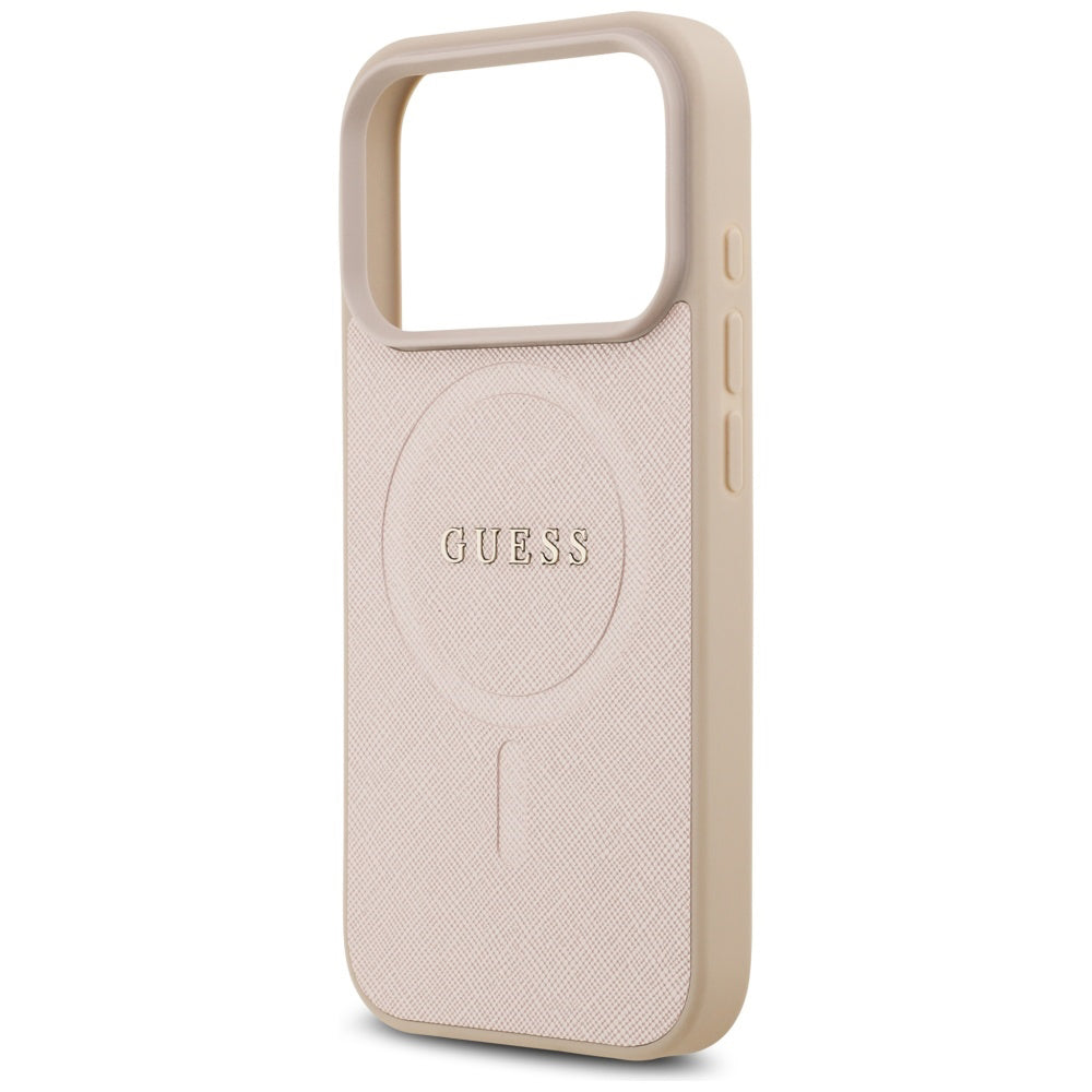 MagSafe hoesje voor Apple iPhone 17 Pro, Guess, Saffiano Classic Logo, Roze