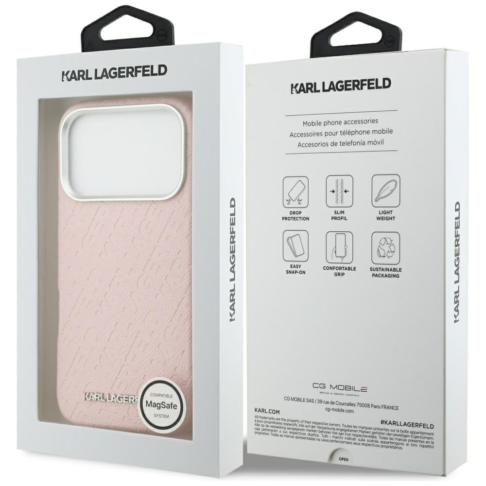 MagSafe hoesje voor Apple iPhone 17 Pro, Karl Lagerfeld, FW Stamped Karl, Roze