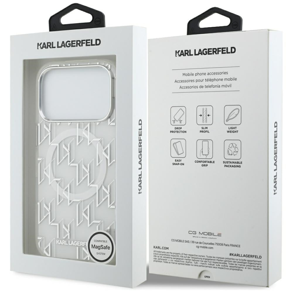 MagSafe hoes voor Apple iPhone 17 Pro, Karl Lagerfeld, IML KL Monogram, Wit