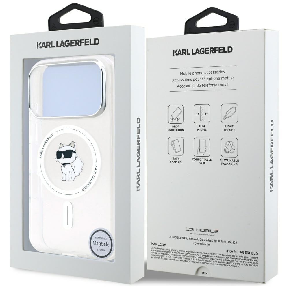 MagSafe Hülle für Apple iPhone 17 Pro, Karl Lagerfeld, IML Logo Choupette, Transparent