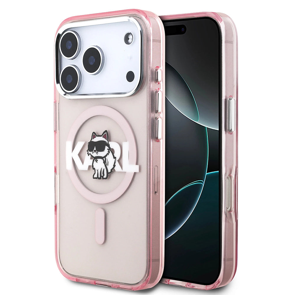 MagSafe Hülle für Apple iPhone 17 Pro, Karl Lagerfeld, IML Sketch Logo Choupette, Rosa