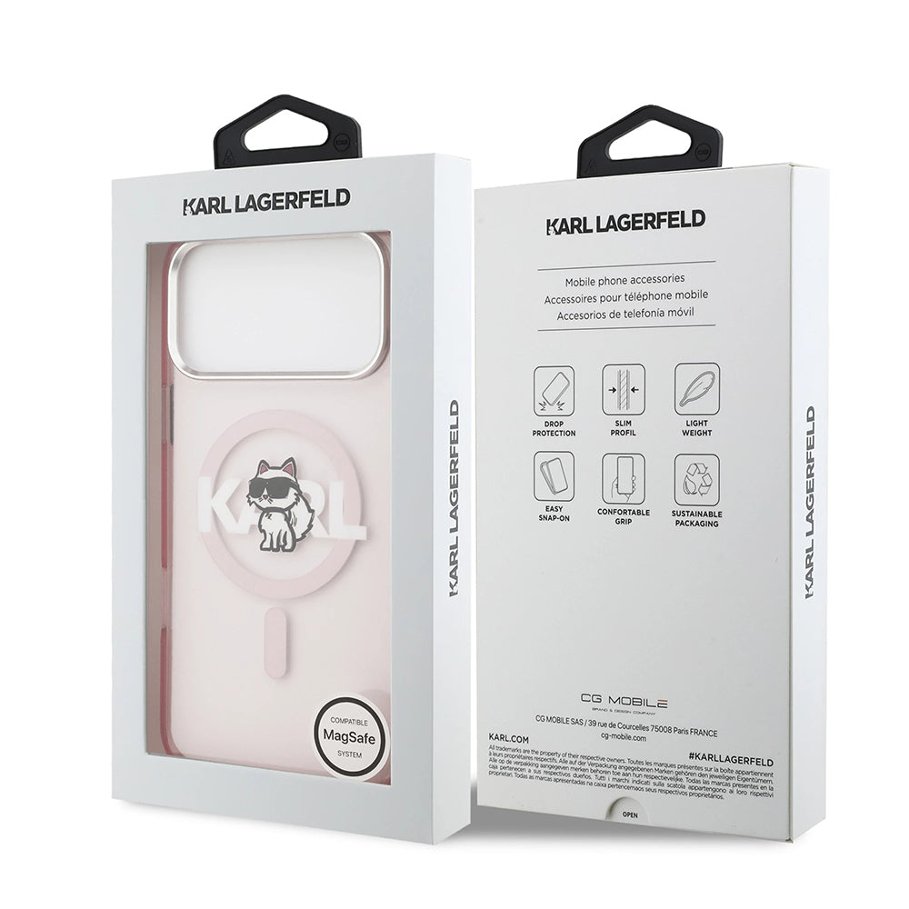 MagSafe Hülle für Apple iPhone 17 Pro, Karl Lagerfeld, IML Sketch Logo Choupette, Rosa