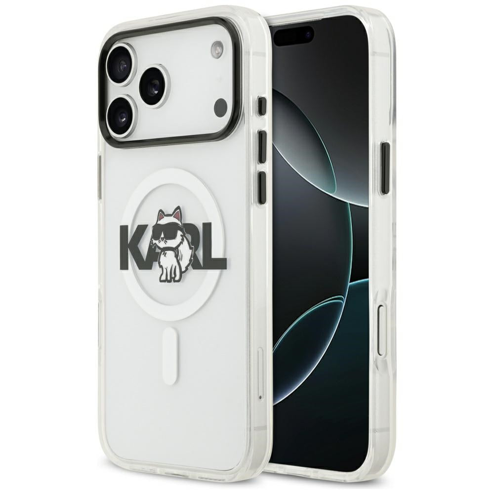 Coque MagSafe pour Apple iPhone 17 Pro, Karl Lagerfeld, IML Sketch Logo Choupette, Transparente