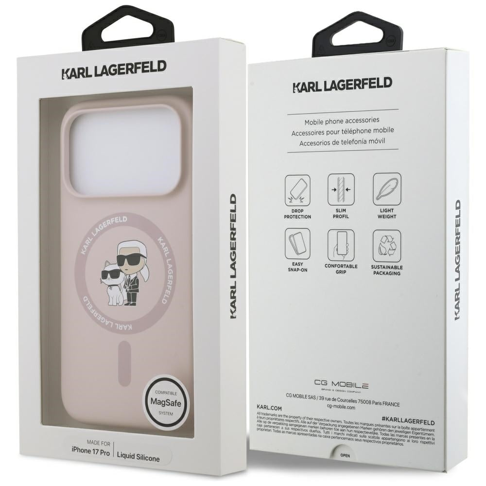 Étui MagSafe pour Apple iPhone 17 Pro, Karl Lagerfeld, Ring Karl & Choupette, Rose
