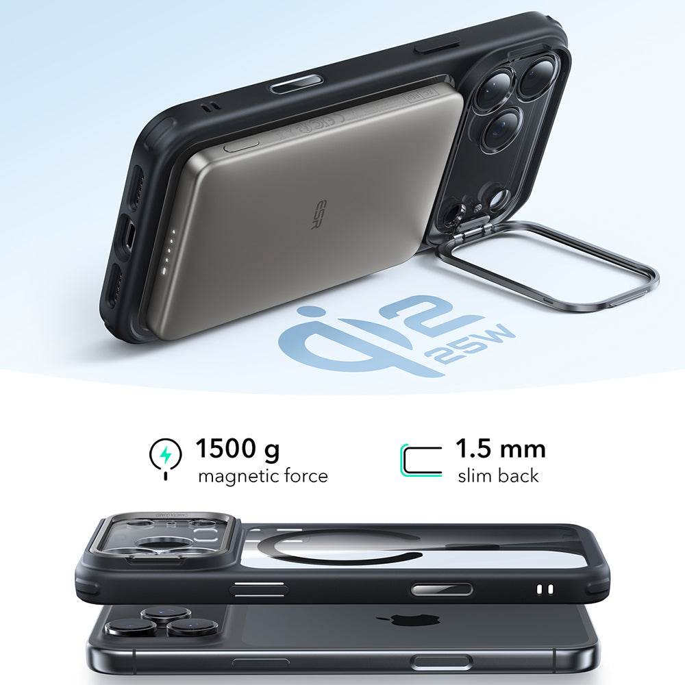 MagSafe hoesje voor Apple iPhone 17 Pro Max, ESR, Classic Hybrid Kickstand, Transparant Zwart