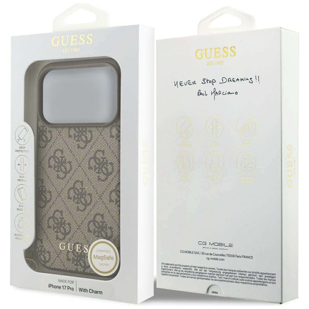 MagSafe Hülle für Apple iPhone 17 Pro Max, Guess, 4G Charm Cradle, Braun