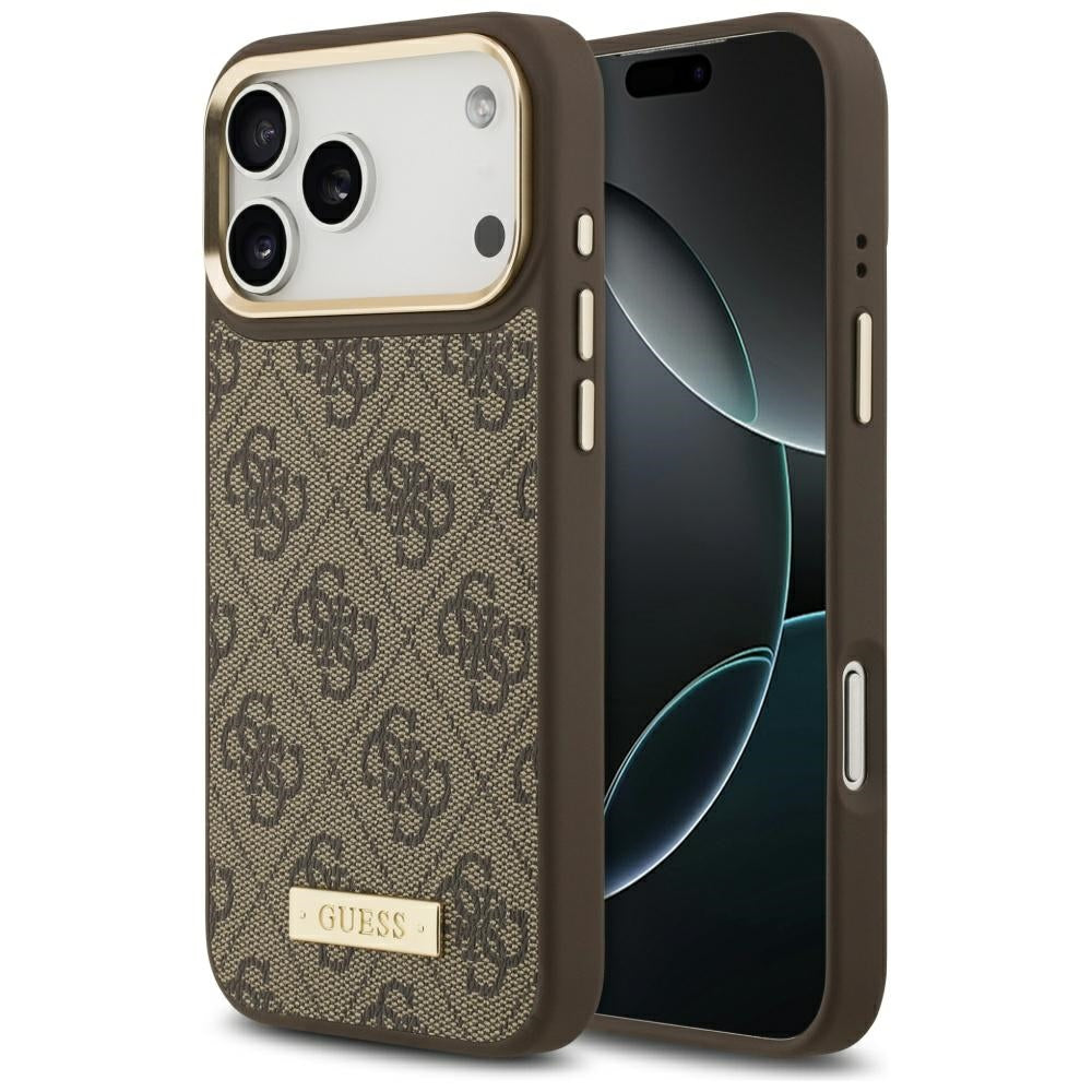 MagSafe hoesje voor Apple iPhone 17 Pro Max, Guess, 4G Logo Plate, Bruin