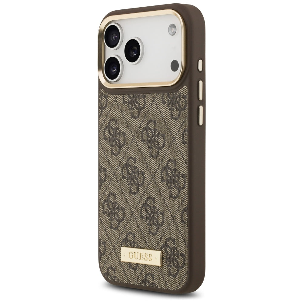 MagSafe hoesje voor Apple iPhone 17 Pro Max, Guess, 4G Logo Plate, Bruin