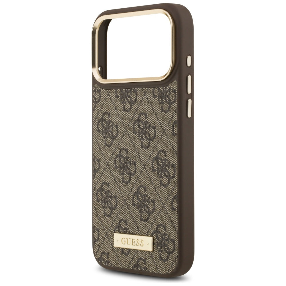 MagSafe hoesje voor Apple iPhone 17 Pro Max, Guess, 4G Logo Plate, Bruin