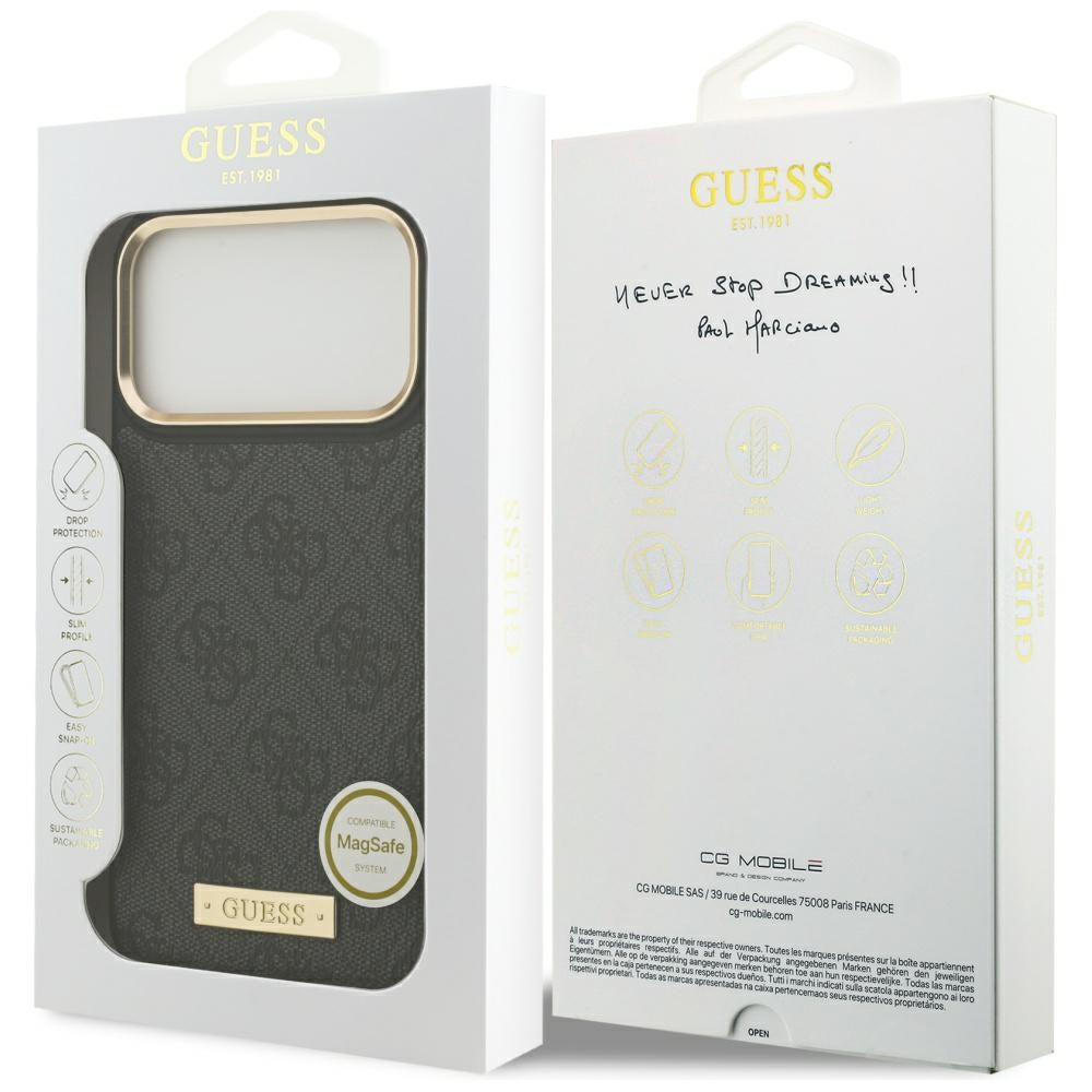 MagSafe hoesje voor Apple iPhone 17 Pro Max, Guess, 4G Logo Plate, Zwart