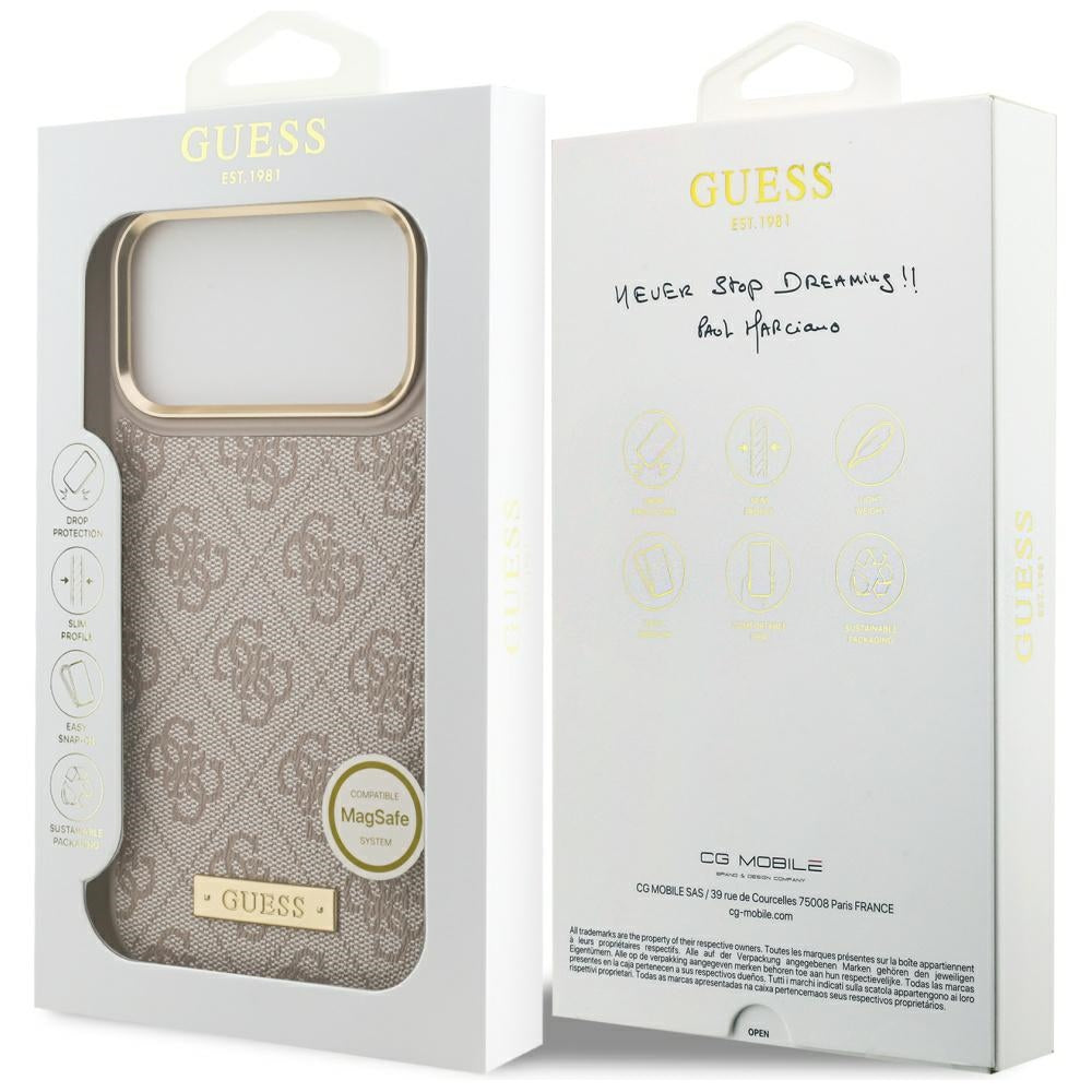 MagSafe hoesje voor Apple iPhone 17 Pro Max, Guess, 4G Logo Plate, Roze