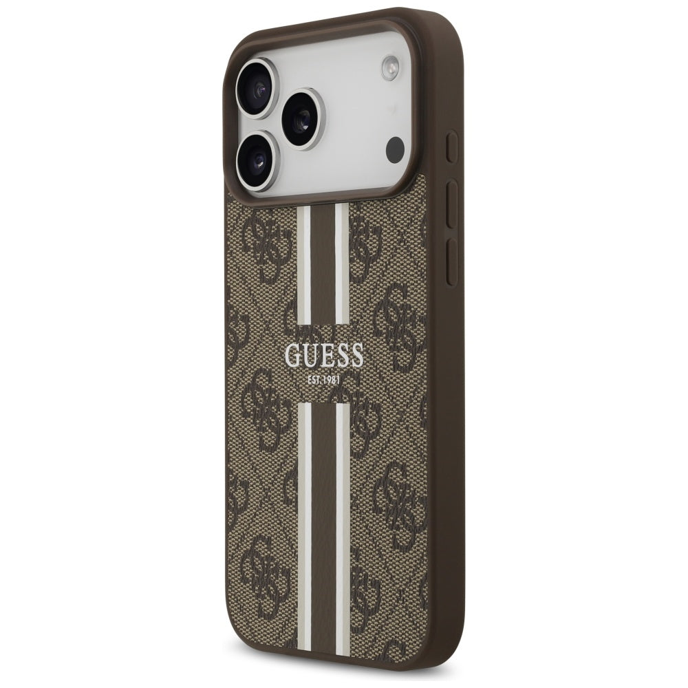 MagSafe hoesje voor Apple iPhone 17 Pro Max, Guess, 4G Printed Stripes, Bruin