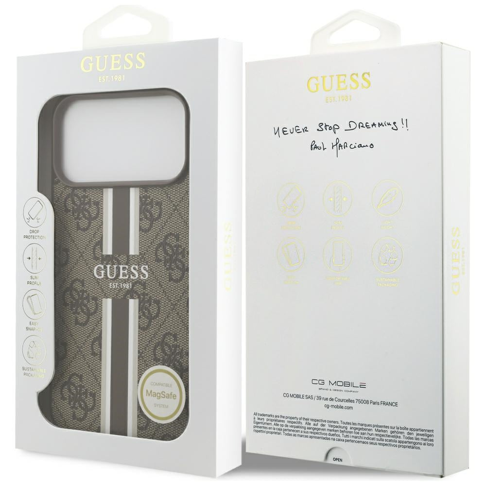 MagSafe hoesje voor Apple iPhone 17 Pro Max, Guess, 4G Printed Stripes, Bruin