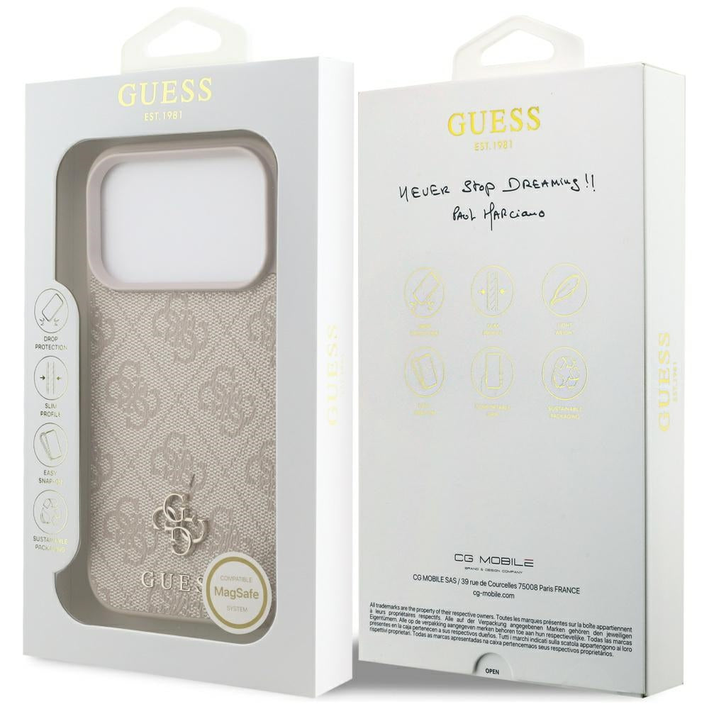 Étui MagSafe pour Apple iPhone 17 Pro Max, Guess, 4G Petit et Logo Classique, Rose