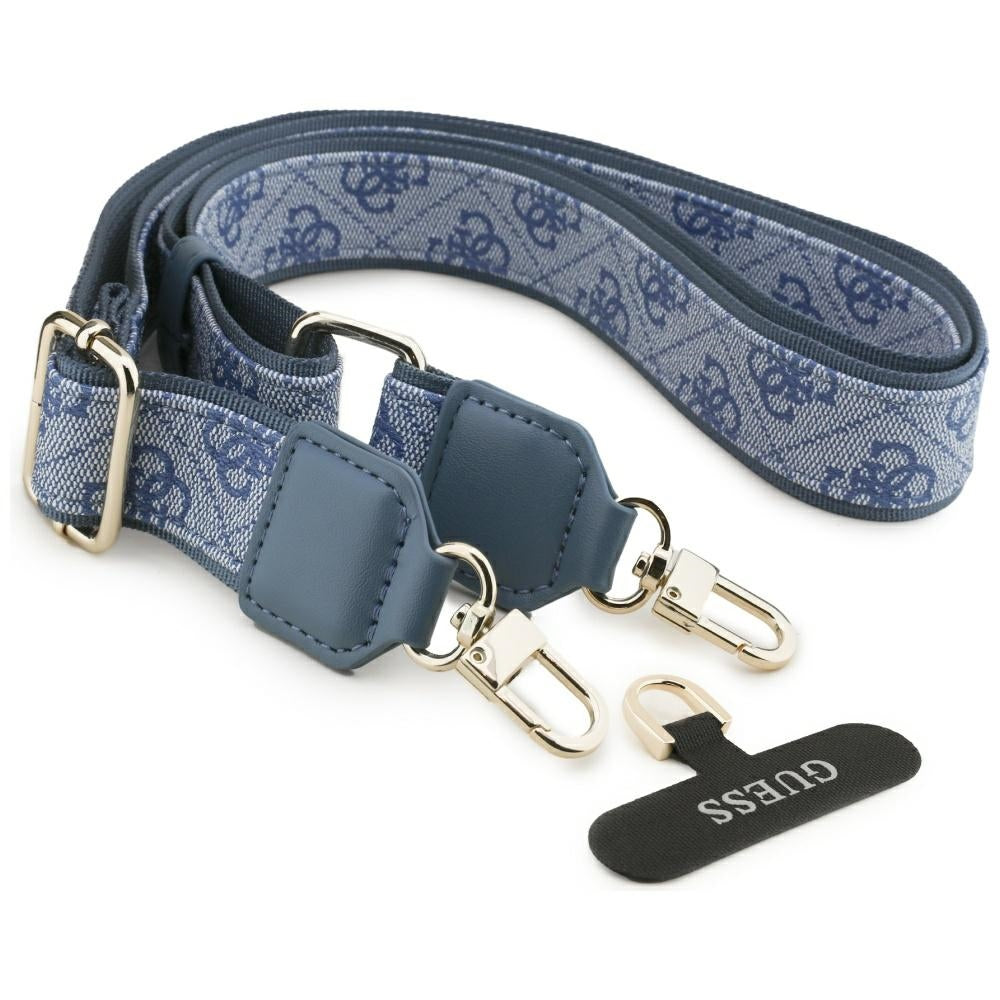 Étui MagSafe pour Apple iPhone 17 Pro Max, Guess, 4G Strass Logo avec grande sangle, Bleu
