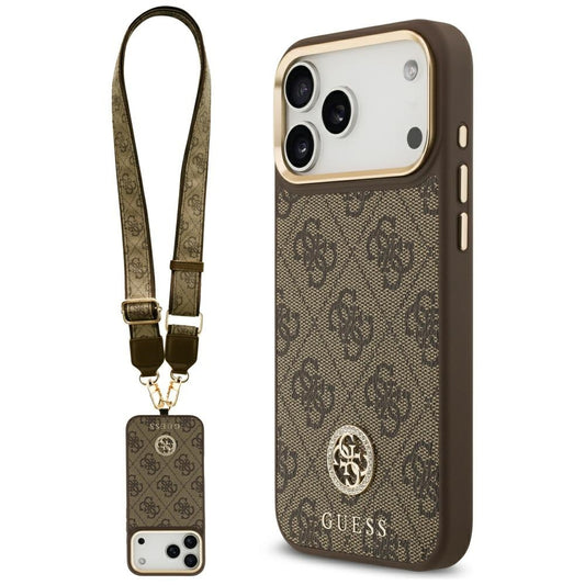 MagSafe hoesje voor Apple iPhone 17 Pro Max, Guess, 4G Strass Logo met grote band, Bruin