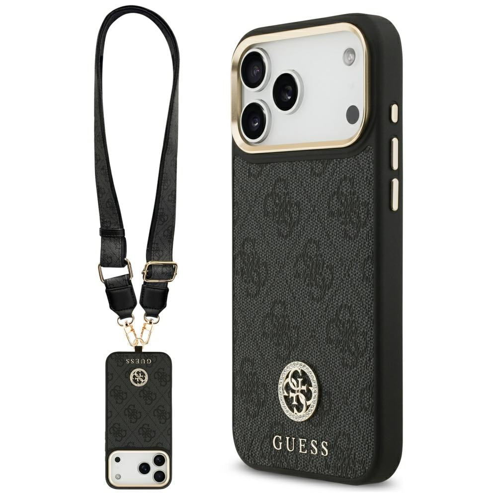 MagSafe hoesje voor Apple iPhone 17 Pro Max, Guess, 4G Strass Logo met grote band, Zwart