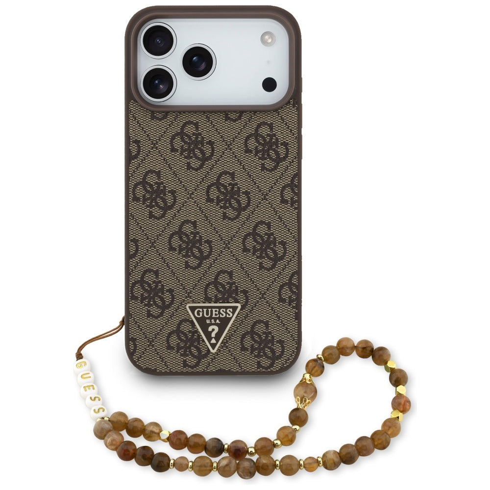 MagSafe Case for Apple iPhone 17 Pro Max, Guess, 4G Triangle Logo Cord Strap, Brown
