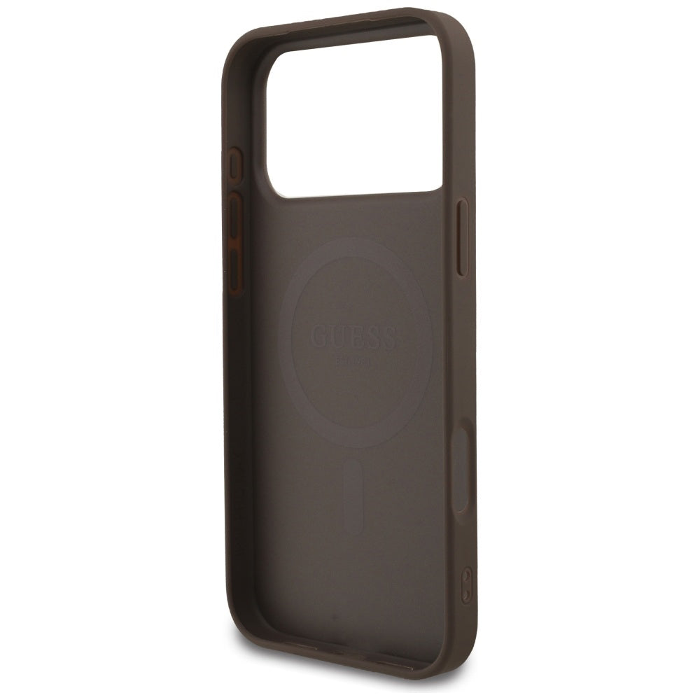 MagSafe Case for Apple iPhone 17 Pro Max, Guess, 4G Triangle Logo Cord Strap, Brown