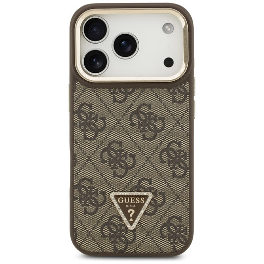 MagSafe hoesje voor Apple iPhone 17 Pro Max, Guess, 4G Triangle Logo met Stand Camera, Goudbruin