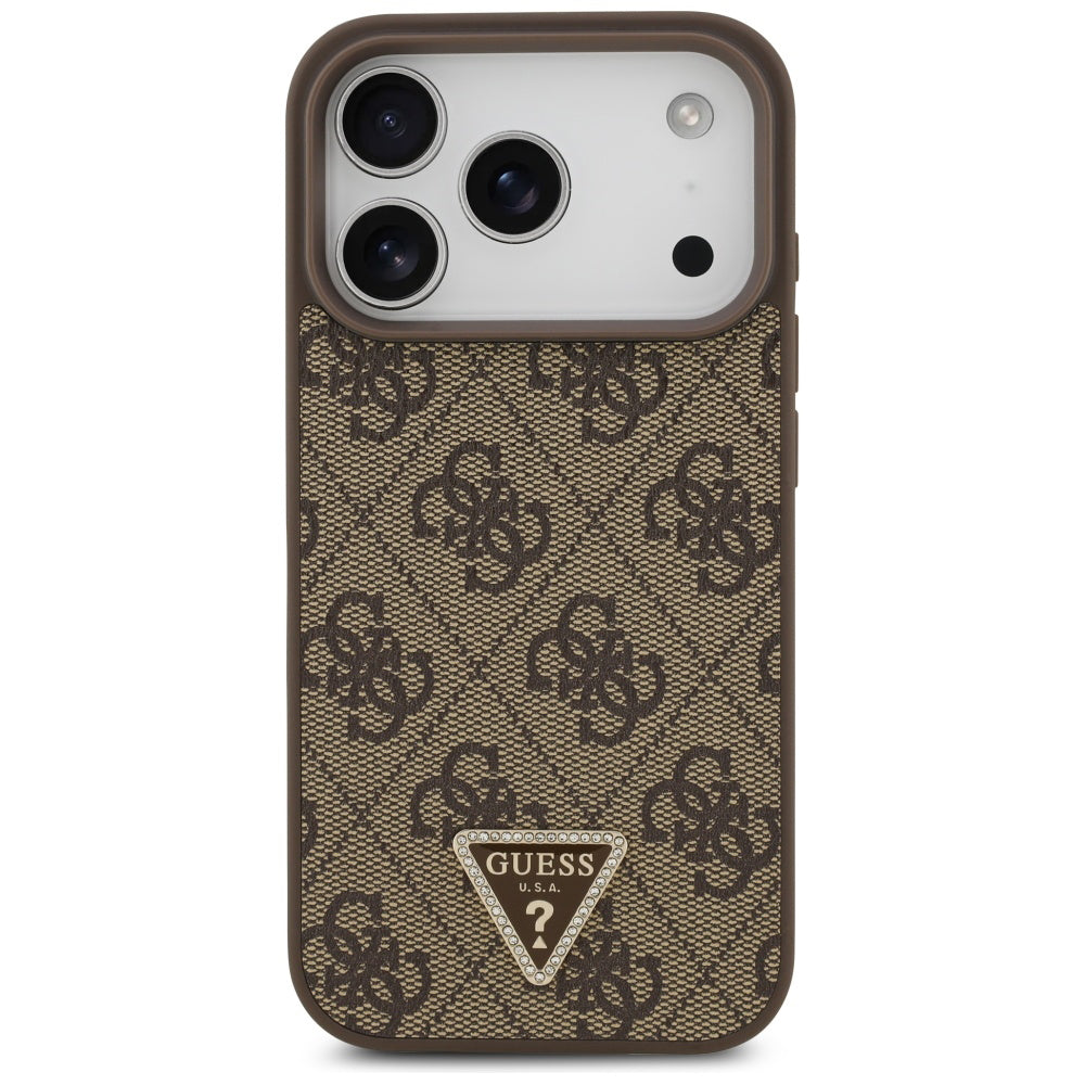 MagSafe hoesje voor Apple iPhone 17 Pro Max, Guess, 4G Triangle Strass, Bruin