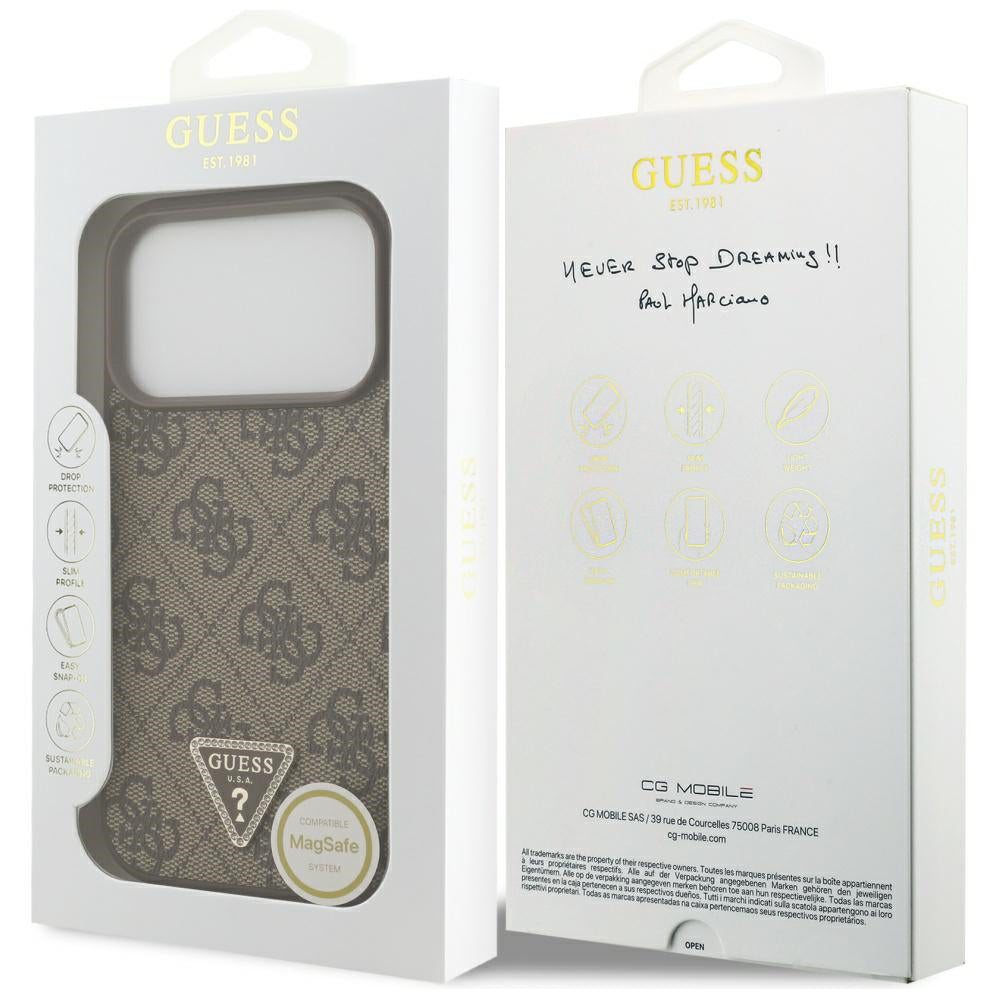 MagSafe hoesje voor Apple iPhone 17 Pro Max, Guess, 4G Triangle Strass, Bruin