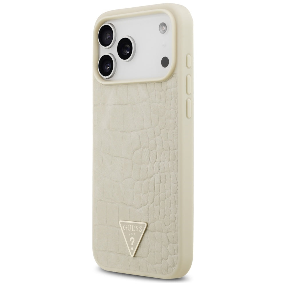 MagSafe Case for Apple iPhone 17 Pro Max, Guess, Croco Triangle Logo, Gold