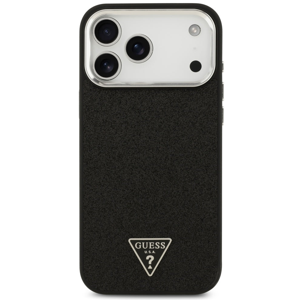 Coque MagSafe pour Apple iPhone 17 Pro Max, Guess, Logo Triangle Pailleté, Noire