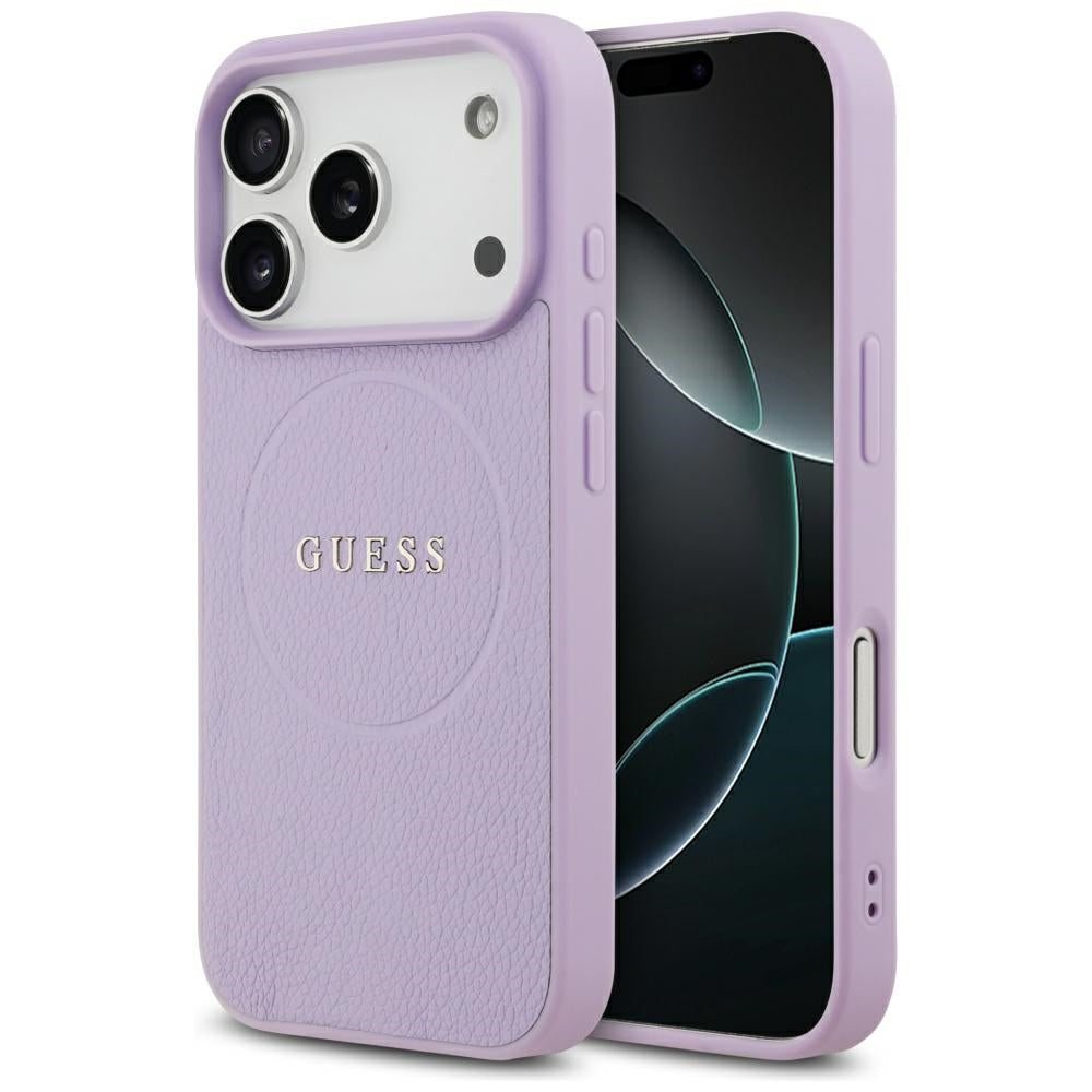 MagSafe Case for Apple iPhone 17 Pro Max, Guess, Grained Gold Ring, Purple