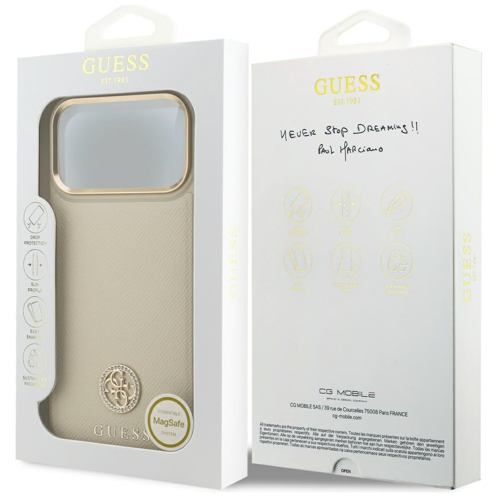 MagSafe hoes voor Apple iPhone 17 Pro Max, Guess, Grained Strass Logo, Beige